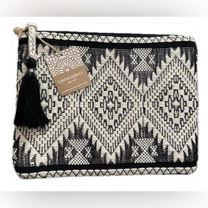 Cynthia Rowley Women’s Embroidered Boho Pouch Clutch Bag Tassel